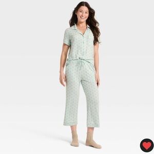 NWT Auden Cloud Knit Short Sleeve Cropped Pants Pajama Set Mint XS